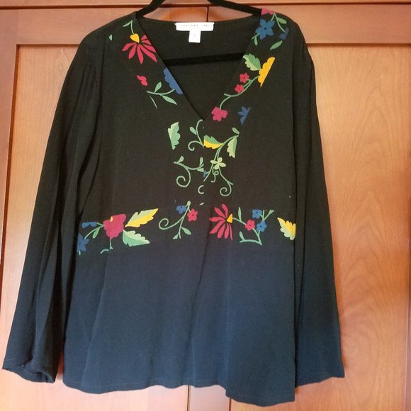Josephine Chaus Black Top w/ Colorful Detail XL - Picture 1 of 6